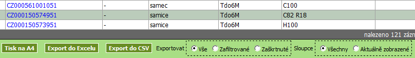 Soubor se vytvoří tlačítkem Export do Excelu. Nastavení počtu sloupců v souboru MS Excel pomocí zaškrtnutí volby Všechny nebo. Aktuálně zobrazené. 2.