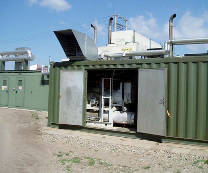 Tři kogenerační jednotky jsou umístěny v mobilním kontejneru. BPS má roční produkci 4 300 MWh elektřiny a 5 290 MWh tepla (foto: CZ Biom).