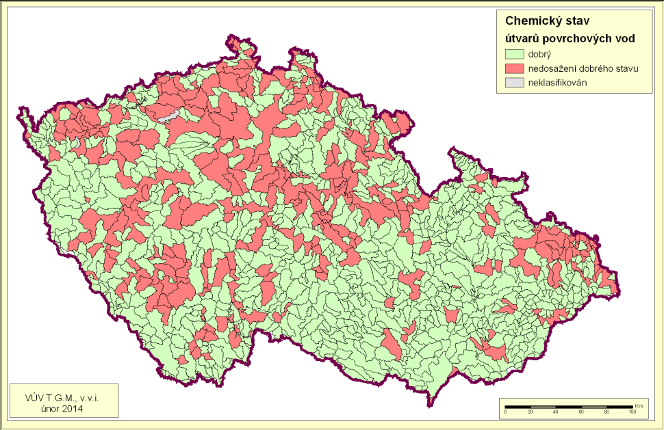 Obrázek 2: Chemický stav útvarů povrchových vod ČR Zdroj: VÚV T. G. M.