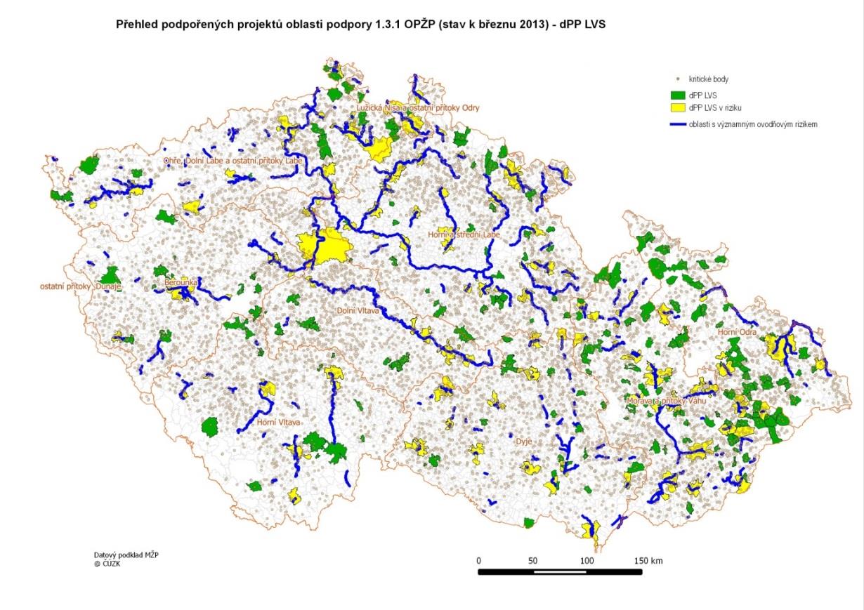 Obrázek 5: Přehled podpořených lokálních varovných systémů v rámci Operačního programu Životní prostředí 2007-2013 v ČR (stav březen 2013) Zdroj: MŽP Příspěvek k řešení v rámci OP ŽP 2014-2020 V