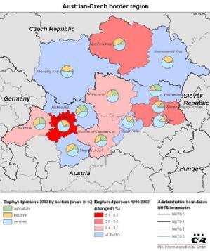 Zaměstnané osoby dle sektorů 2003 (podíl v %), Zaměstnané osoby 1999-2003 (změna v %) Míra nezaměstnanosti 2005 Zdaroj: Eurostat Tabulka 8: Struktura pracovního trhu Míra nezaměstnanosti Míra změny