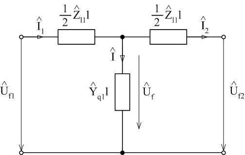 Vedení se soustředěnými parametry Pro běžné výpočty (uzové sítě, MUN) s dobrou přesností (pode déky vedení) ze použít náhradní