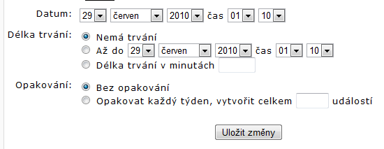 8 V horním řádku nastavujeme datum a čas, kdy daná událost začíná.