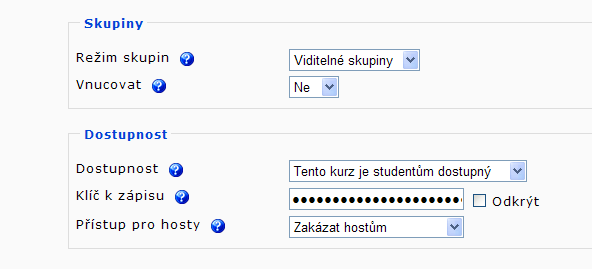 18 Obrázek 1-10: Klíč k zápisu určí tvůrce kurzu v Nastavení. Klíč může odkrýt, přečíst jej a sdělit svým studentům. Žáci mohou být rozděleni do skupin, a to přidělením různých klíčů. 1.3.