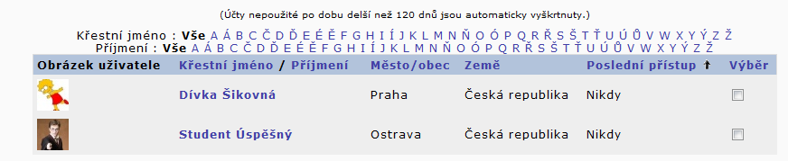 Obvykle zprávy posíláme jinému účastníkovi kurzu, ve kterém jsme žáky nebo učiteli.