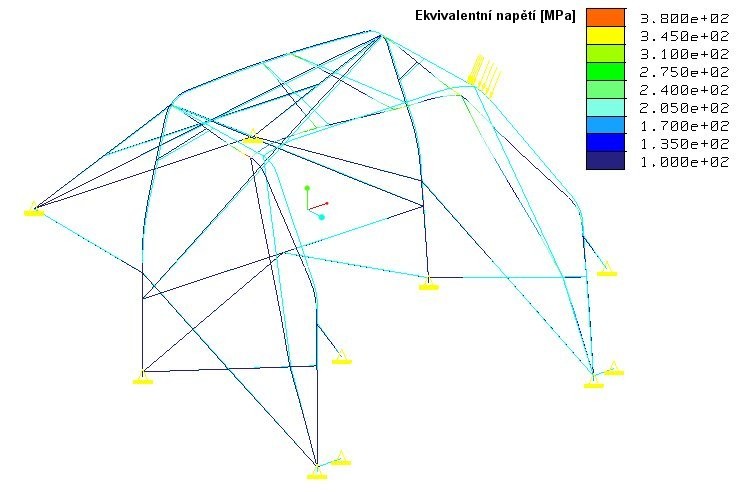 Maximální hdnty ekvivalentníh napětí se díky mdifikaci pdařil v kritických místech sníţit na hdnty niţší, neţ je mez pevnsti danéh materiálu.