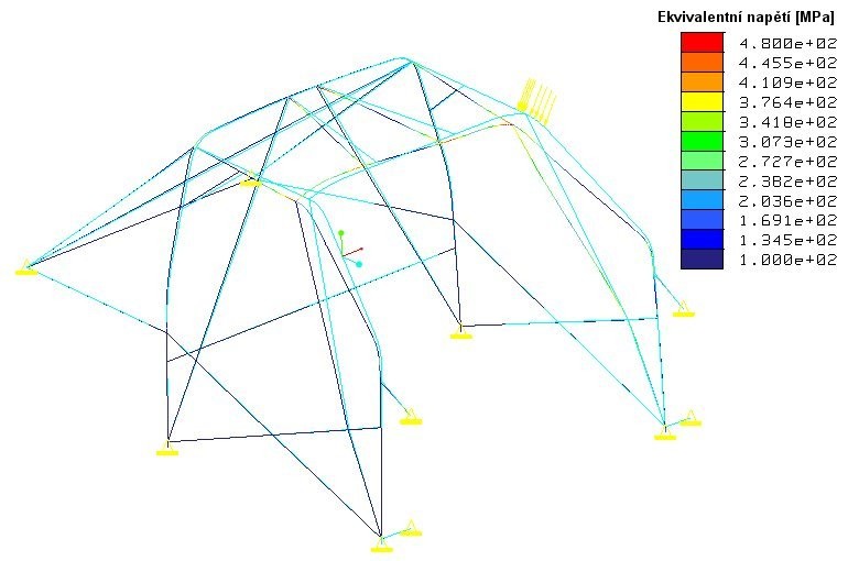 Maximální hdnty ekvivalentníh napětí se pdařil v kritických místech naprst minimalizvat v prvnání s variantami rámů č. 1 a 2.