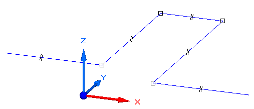 Postup tvorby konstrukčních rámů Při kreslení segmentů čar nebo oblouků uzamkněte pomocí triády orientaci segmentu rovnoběžně s osou nebo rovinou.