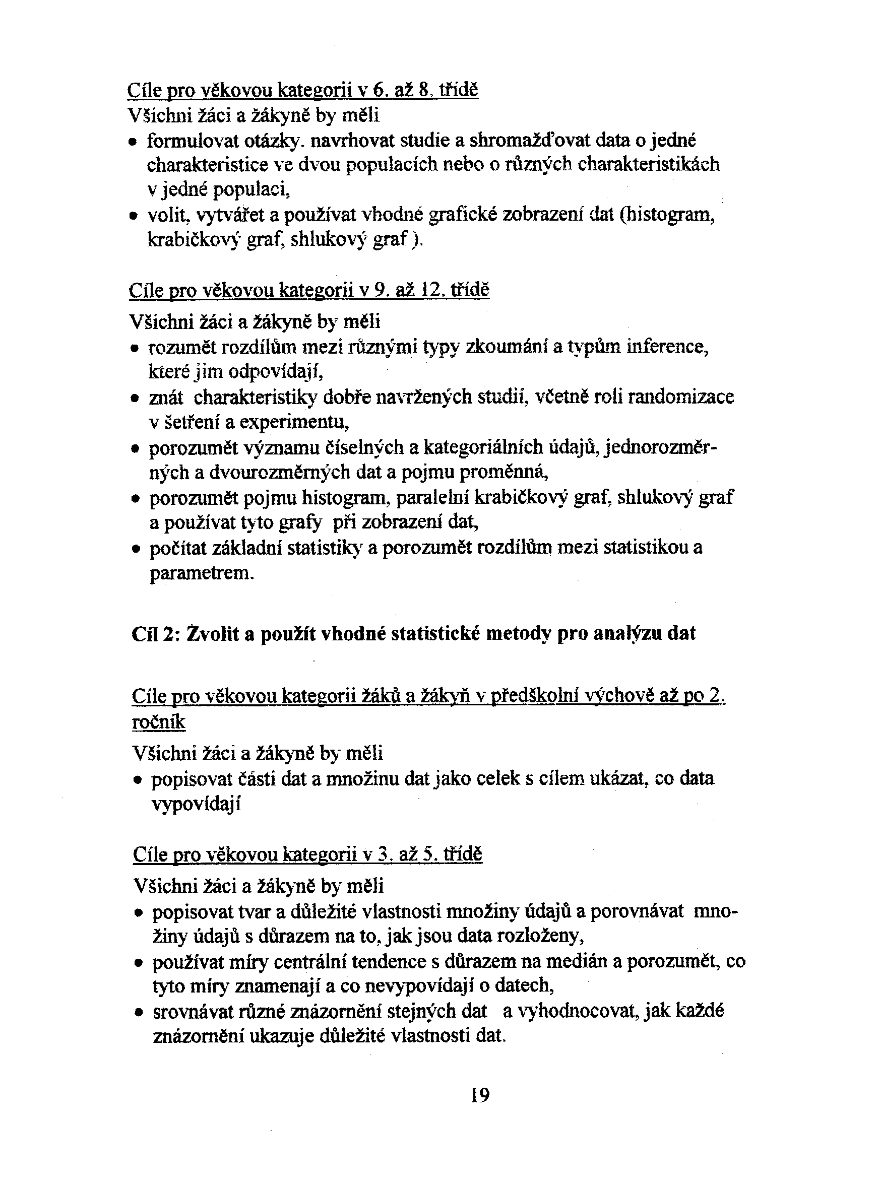 Cíle Rro vìkovou kategorii v 6. až 8. tfídì Všicm1i žáci a žákynì by mìli. formulovat otázky.