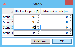 Dialog pro nastavení vlastností střechy a stropu Tento dialog slouží společně k vytvoření a nastavení geometrie střechy a stropu.