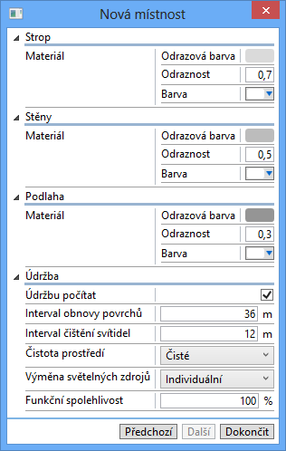 3. V oddíle Geometrie dialogu můžeme zadat rozměry místnosti. Zadaný tvar místnosti je zobrazován v hlavním okně vpravo.