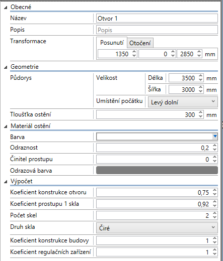 Geometrie otvoru je již kromě ostění nastavena předchozím postupem.