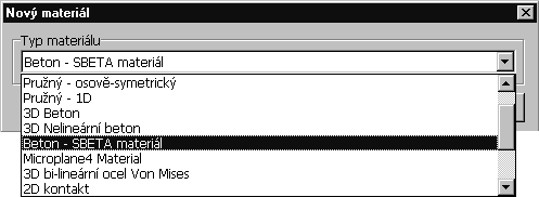 Obr. 10: Volba SBETA materiálového modelu pro betonový trám.