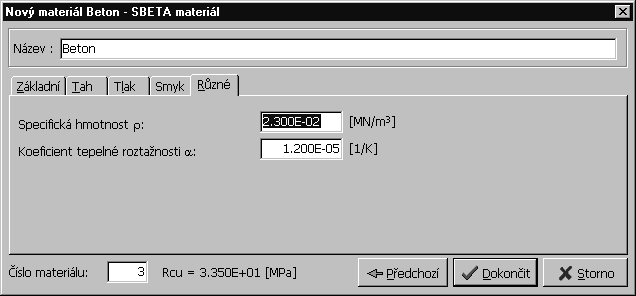 Obr. 15: Dialogové okno pro definování dalších parametrů SBETA materiálu. Obr.