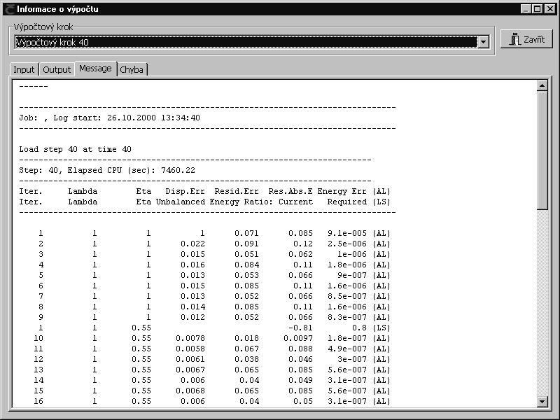 5.5 Informace o průběhu výpočtu Program ATENA 2D se skládá z několika modulů. Dva hlavní moduly jsou grafické uživatelské rozhraní (Graphical User Interface GUI) a výpočetní modul.