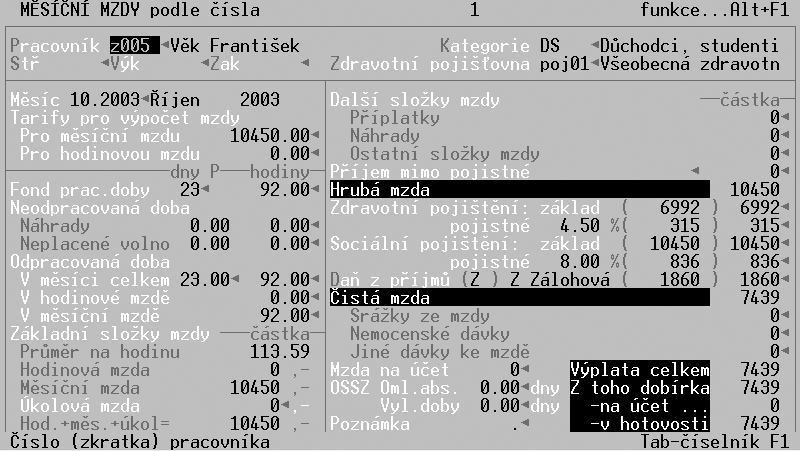 Použijete-li pro poøízení mzdy Úplný formuláø, budou na obrazovce viditelné všechny èásti mzdy.