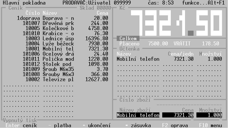 Parametry pokladny urèují veškeré její vlastnosti (zpùsob zaokrouhlování, výbìr typu úètenky apod.