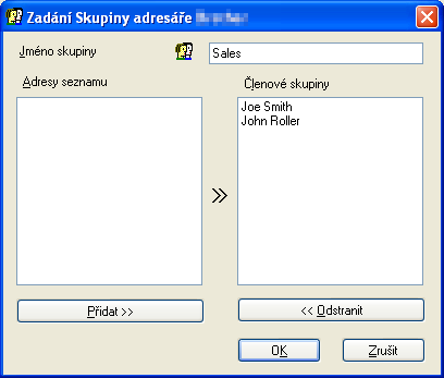 a Klepnutím na ikonu v dialogovém okně Adresář vytvoříte skupinu. Zobrazí se dialogové okno Zadání Skupiny adresáře: b Do pole Jméno skupiny zadejte jméno nové skupiny.