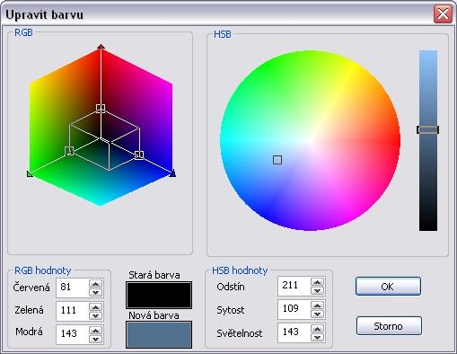 126 SPIRIT 11 nové funkce [Upravit] [Převzít] [Storno] automaticky načítá (toto lze určit v nastavení programu), změní se i hodnoty intenzity standardních barev, popř.