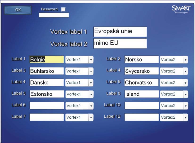 Funguje úplně stejně jako třídění slov do skupin. Funguje tlačítko Reset (vymazat).