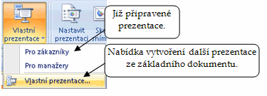 Od začátku zahájí prezentaci od prvního snímku (klávesová zkratka F5). 2. Z aktuálního snímku zahájí prezentaci snímkem, ve kterém právě stojíme kurzorem myši. 3.