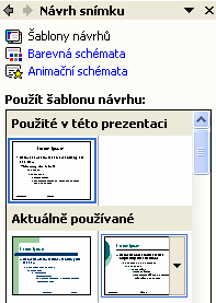 d. NOVÝ ZE ŠABLONY NÁVRHU Umožňuje zvolit si za základ prezentace jednu z připravených šablon (vzorových prezentací), kde je připraven formát podkladu snímku, formátování a rozmístění názvů,