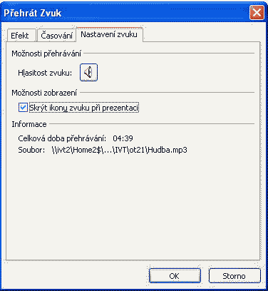 Na dotaz "Jak chcete zvuk v prezentaci spustit?" vyberte možnost Automaticky. Do prezentace bude vložena ikona.