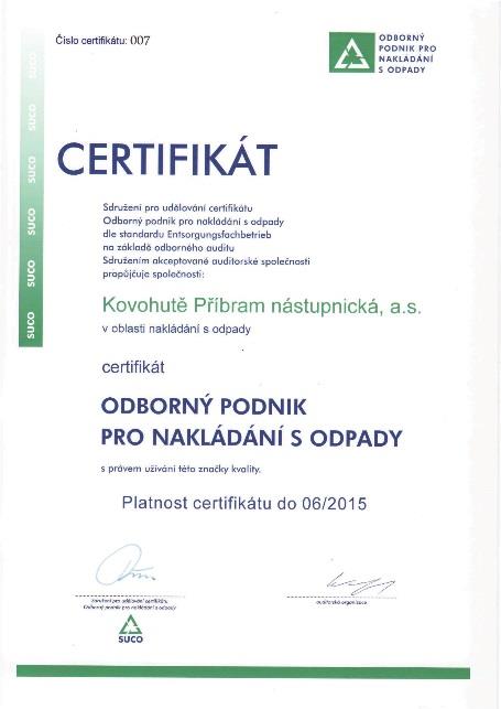 Odborný podnik pro nakládání s odpady Současně s recertifikací systému EMS v červnu 2003 proběhl kontrolní audit mapující odbornost a kvalitu