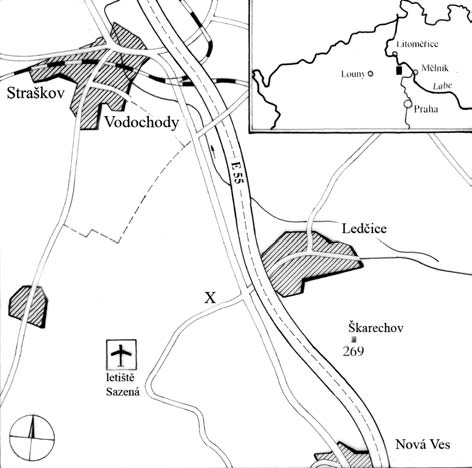 Archeologické rozhledy LXII 2010 261 Obr. 1. Ledčice (okr. Mělník). Poloha areálu v rámci Podřipska (lokalita je označena křížkem). Kresba J. Minarčíková. Fig. 1. Ledčice (district of Mělník).