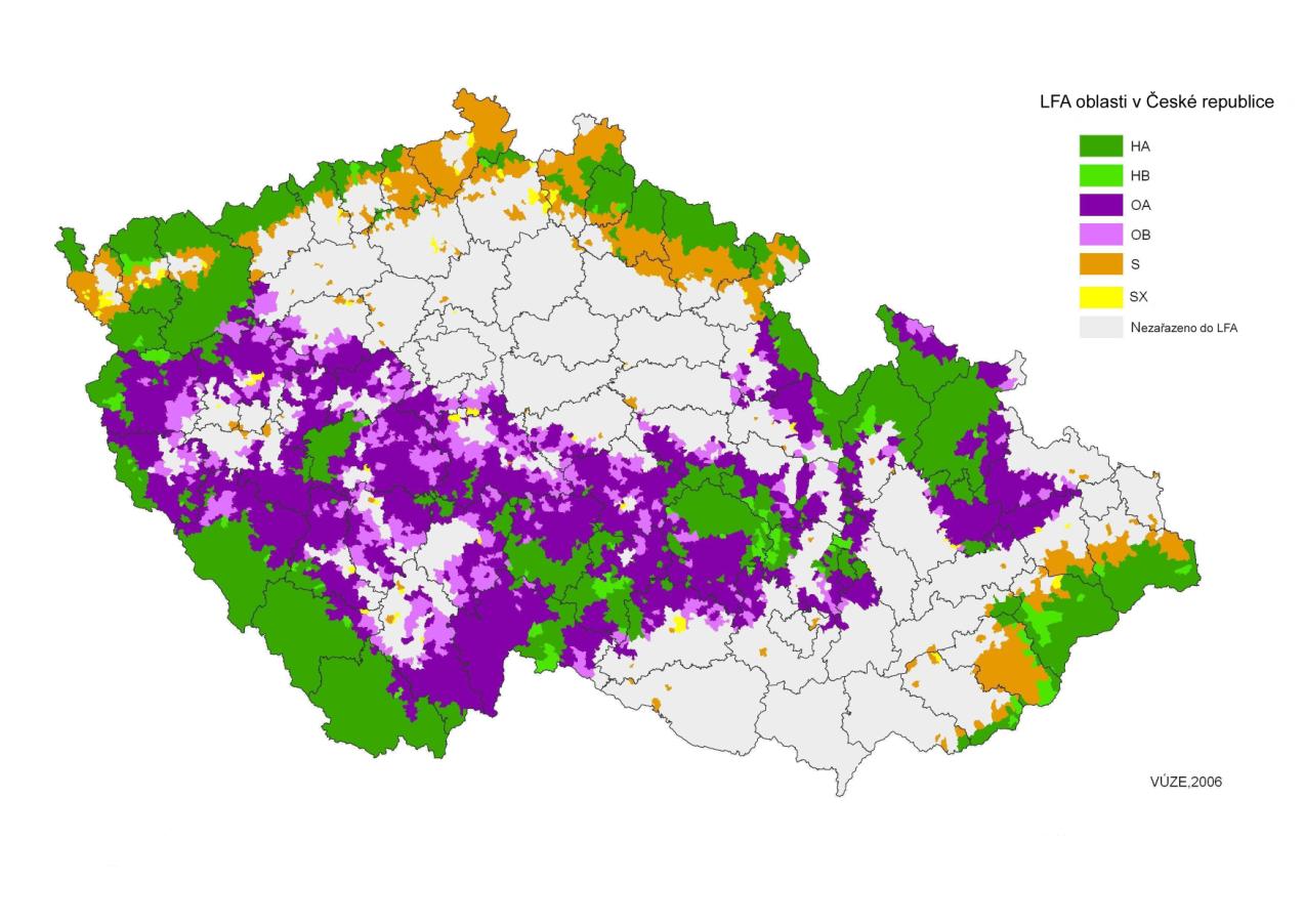 Obr. 5: Mapa LFA oblastí dle nařízení vlády č. 75/2007 Nařízení vlády č. 75/2007 řeší též platby v oblastech s environmentálními omezeními.