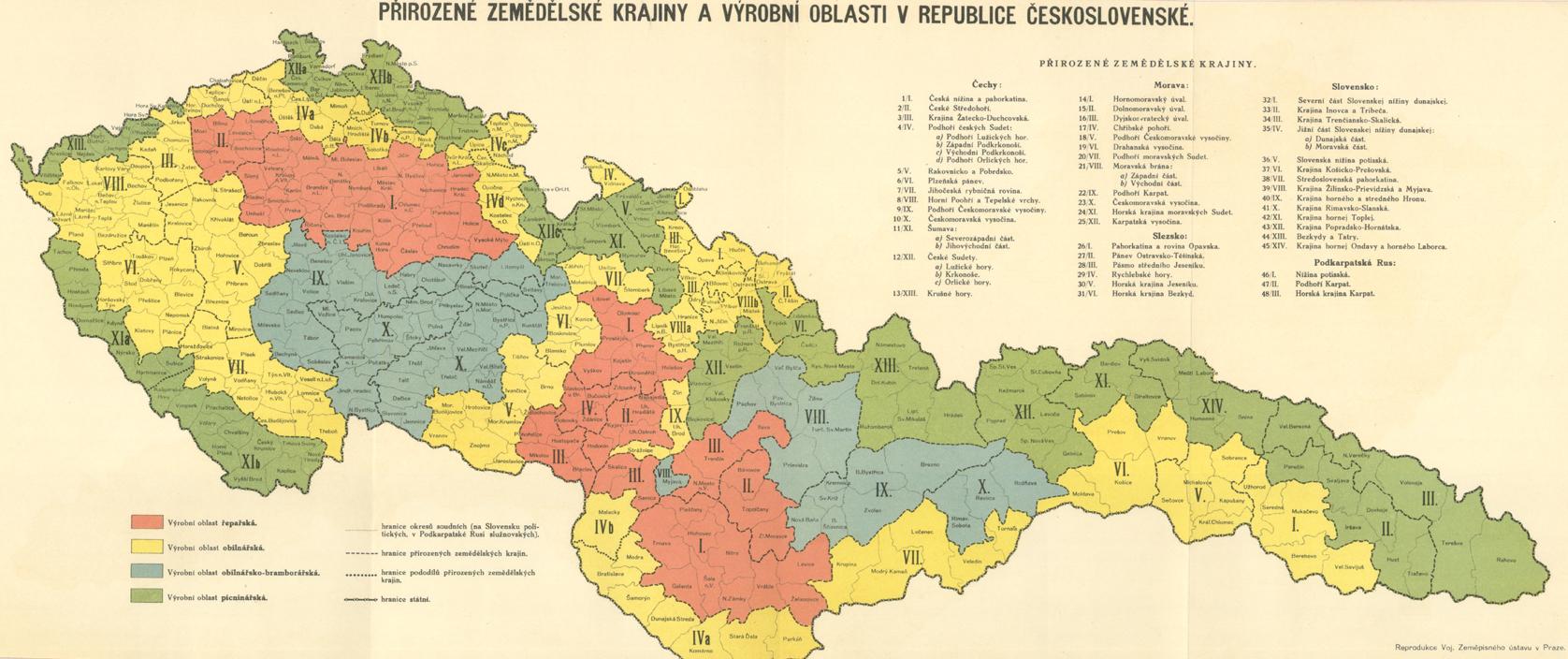 Obr. 1: Výrobní oblasti a přirozené zemědělské krajiny (NOVÁK a kol., 1925) Významný rozvoj poznání produkčních schopností stanoviště nastal po druhé světové válce. V 50. letech 20.