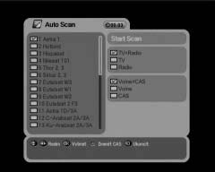 Postup 5.2.2 Auto Scan (automatické ladění) Můžete vyhledat kanály nabízené satelitem, pro který je tato anténa konfi gurována.