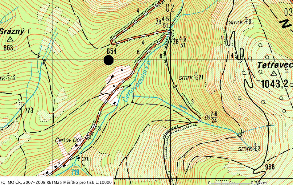 4 ACTA MUS. RICHNOV., SECT. NATUR. 17(1): 1 9 Mapa 2: Čertův důl Srázný odhadované hloubky až 6 m od horního okraje lomu, je však z pozvolnější strany částečně zasypána hlinitým suťovým kuželem.