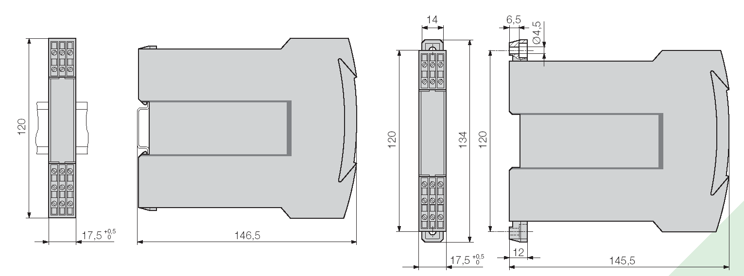 Rozměrové výkresy Or. 4: SINEAX C 402-1 v pouzdře S17 nszený n zápdku n liště (35 x 15 mm neo 35 x 7,5 mm, dle EN 50 022). Or. 5: SINEAX C 402-1 v pouzdře S17 s vysunutými příchytkmi pro přímou montáž n zeď.