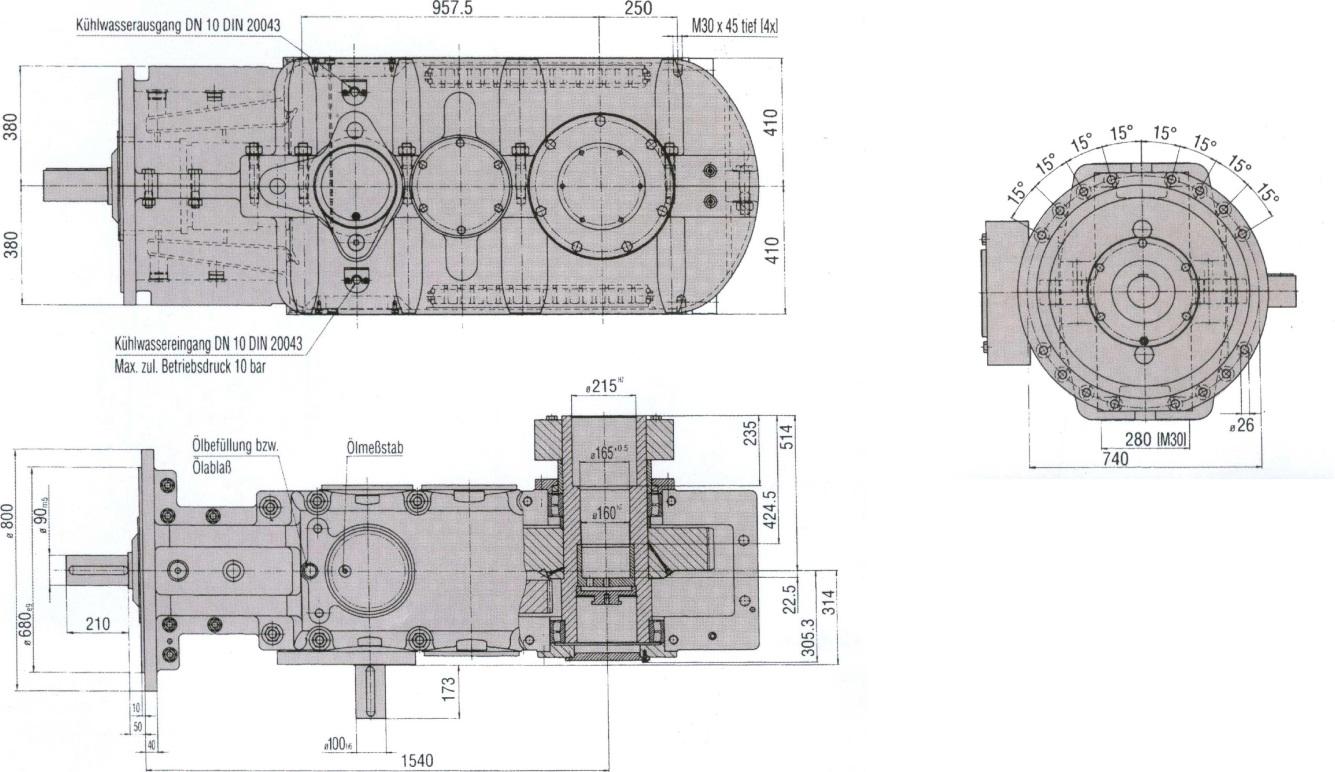 Převodovky pro těžké pásové dopravníky s kuželočelním převodem Typ K2SH-450 Výrobce Wolfgang Preinfalk GmbH Převodovky jsou určeny pro vysoce výkonné pásové dopravníky s přenášeným výkonem až 110kW