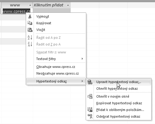 80 Práce s datovými typy 132 Jak vložit jednoduchý hypertextový odkaz?