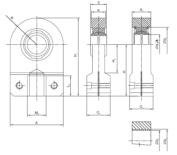 Označení ZÁVĚSNÉ OKO TYP 5 d1 A E K C2 K1 H H1 H2 Mz Lz R d2 prodejní cena 501A 20 55 16 14 25 55 82,5 25 16x1,5 20 27,5 35 361 Kč 501B 20 55 16 14 25 55 82,5 25 18x1,5 20 27,5 35 361 Kč 502A 20 55