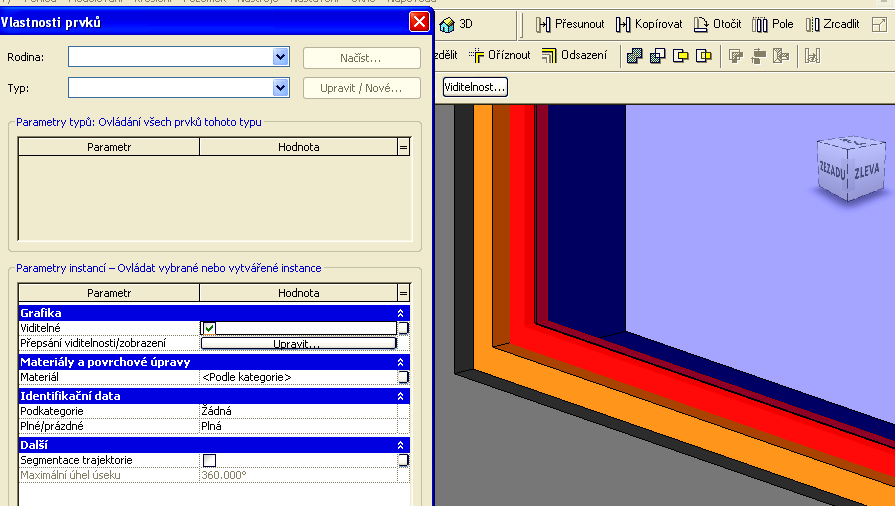 Vznikajícímu prvku přidáme druhy materiálu. Otevřeme typy rodiny a v průvodním listu zvolíme nový.