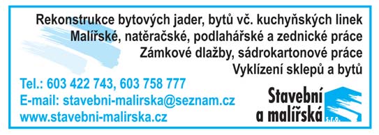 Inzerce 29 BYTOVÉ JÁDRO REKONSTRUKCE SPECIALISTÉ NA PRAHU 11 ZA- JISTÍME VŠE. Již 22 let zkušeností s rekonstrukcemi. Cena již od 99 000 Kč za komplet. Tel.: 602 244 258, www.bytovejadro.cz!