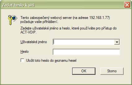 2.7. Dokončení konfigurace z webového portálu Nyní je třeba dokončit konfiguraci telefonu pomocí webového rozhraní. Jako adresu použijte aktuální IP adresu ACT telefonu.