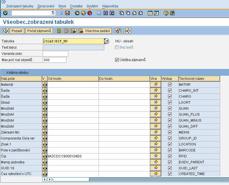 1.2 Použití - transakce SE16N 1)