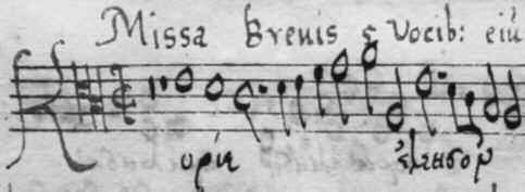 NUMERO ARITHMETICO NOTATA SERIES OFFICIORUM (1588) Fol. Pův. fol. 160 b Pův. čísl. 6 Missa Brevis 5 Vocib(us) eiusdem authoris.