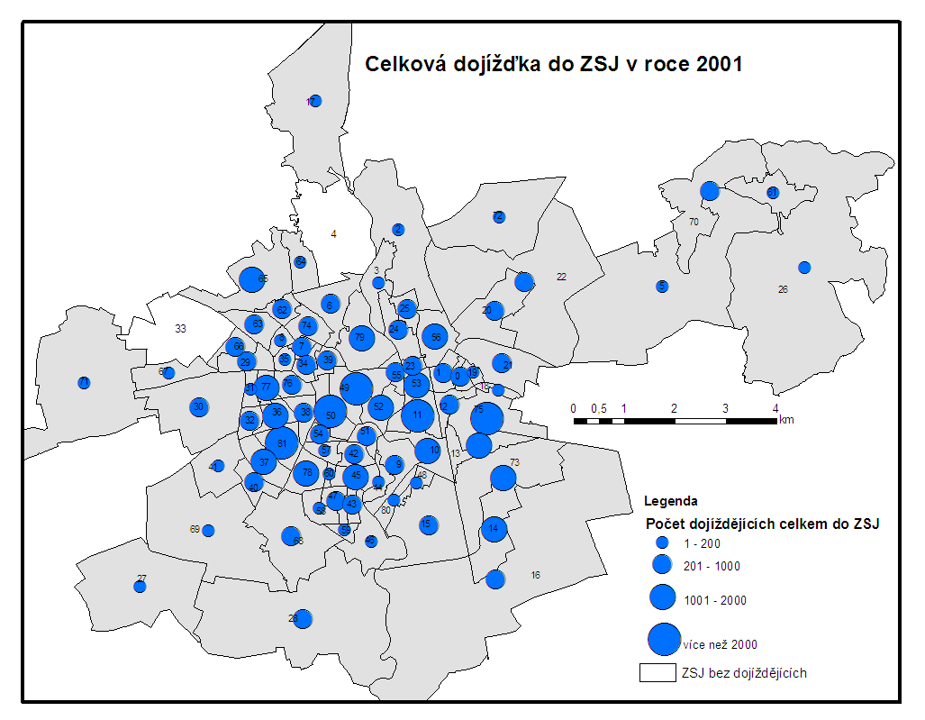 Příloha 8 Celková dojíţďka do ZSJ Olomouce v roce 2001