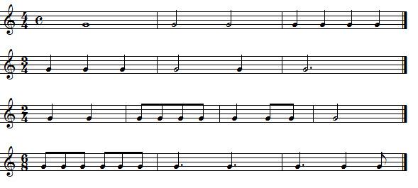 Další, méně používané takty jsou například 3/2 (třípůlový), 3/8 (tříosminový) nebo 9/8 (devítiosminový). První doba v taktu se nazývá těžká doba a obyčejně je na ní důraz.