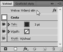 11 Zkontrolujte, zda je barva v poli Výplň (Fill) nastavena na hodnotu Žádná (None) ( ), barva v poli Tah (Stroke) je černá, a Tloušťka tahu (Stroke Weight) je 3 b (pt).