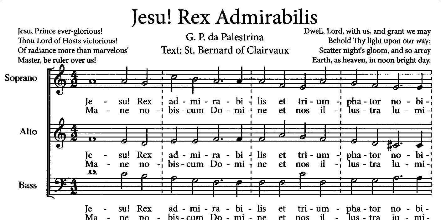 JESU REX ADMIRABILIS Pojďme se tedy podívat na kouzlo vícehlasu. V hymnu Jesu, Rex admirabilis na text sv.