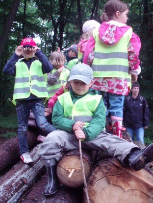 Ein Tag im Wald Auch diesen Monat verbrachten wir wieder einen ganzen Vormittag im Wald. Es begleiteten uns Frau Bode- Fassig und Frau Halouskova. Frau Bode- Fassig hatte ein Bestimmungsbuch dabei.