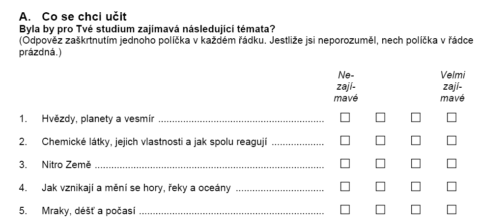 Co bych se chtěl učit (Nakolik jsou pro Tvé učení zajímavá následující témata?