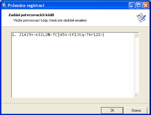 Je-li potvrzovací kód vložen do okna Průvodce registrací, můžete klepnout na tlačítko OK, čímž dojde k provedení registrace zvolených tématických okruhů.