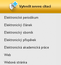 Automatické vytváření citací přes DOI Vyberte požadovaný druh dokumentu 10.